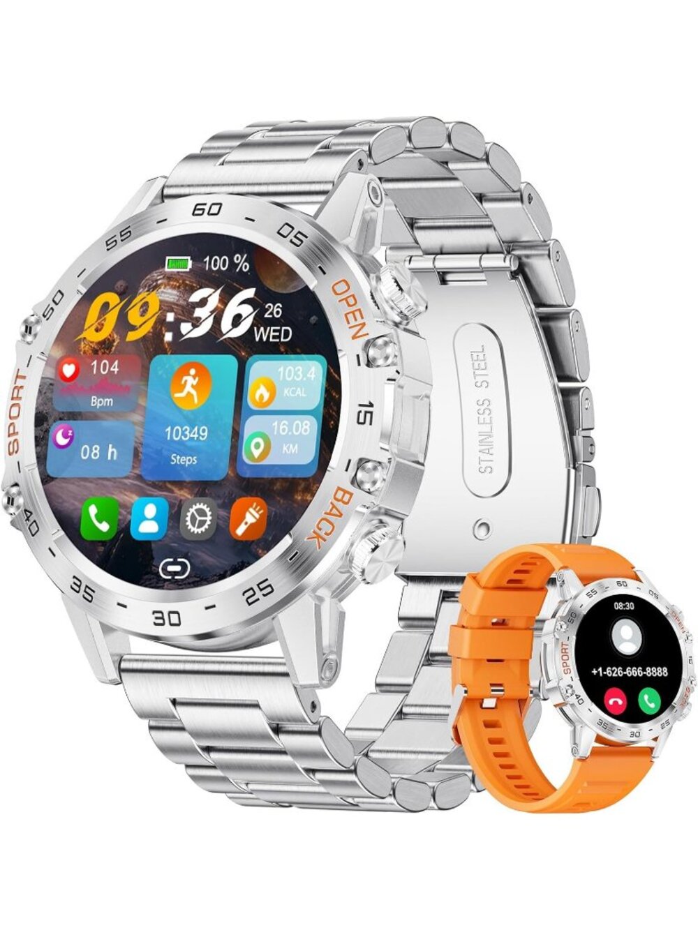 Men's Silver Fitness Heart Rate/SpO2/Blood Pressure Touchscreen Wrist Watch